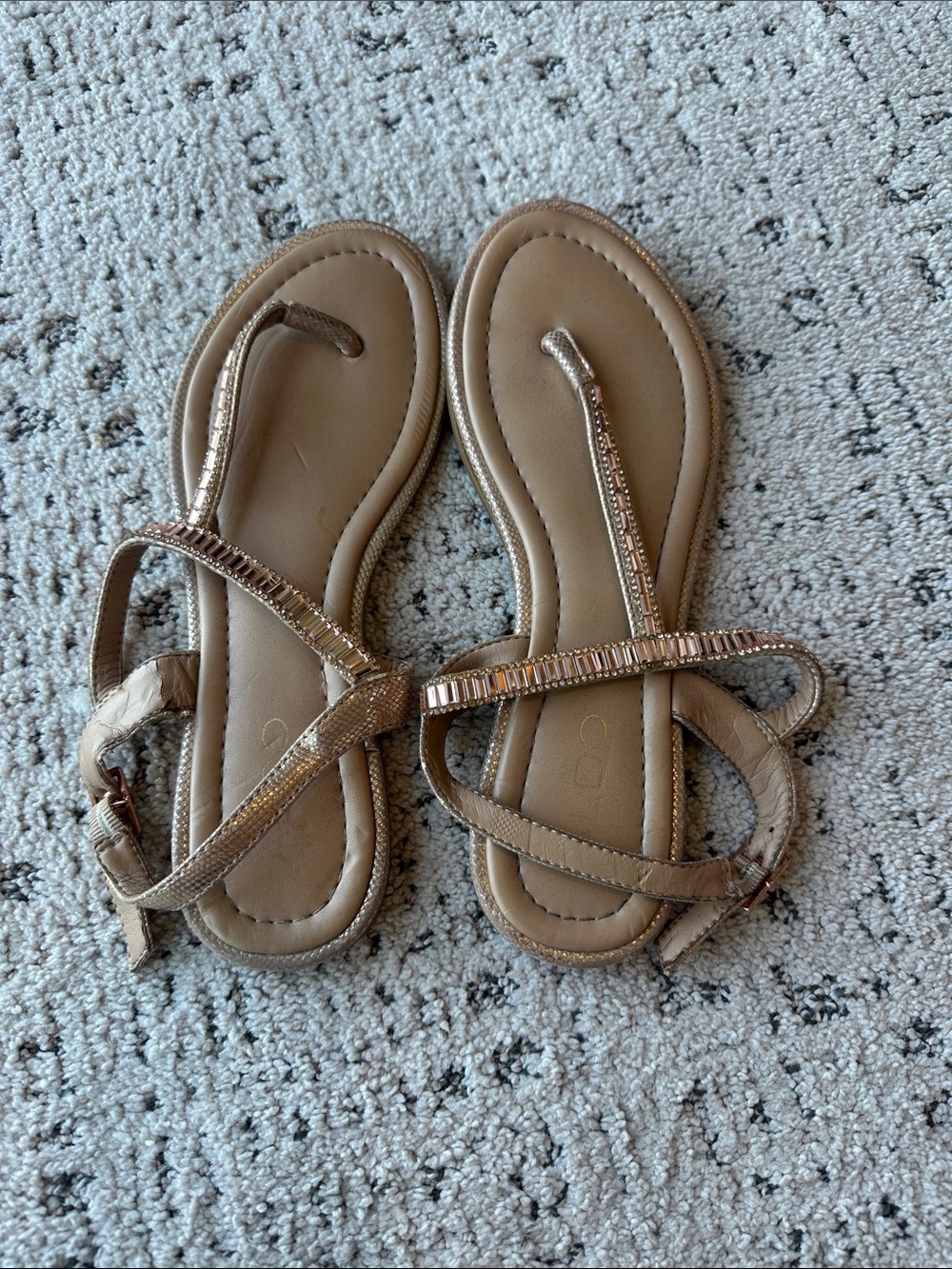 Aldo Tan Metallic T-Strap Rhinestone Sandals